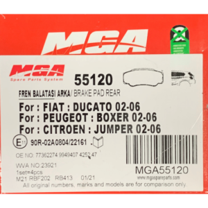MGA-55120 Arka Fren Balatası 77362274 9949407 4252.47 WVA No 23921 Fiat Ducato Peugeot Boxer Citroen Jumper